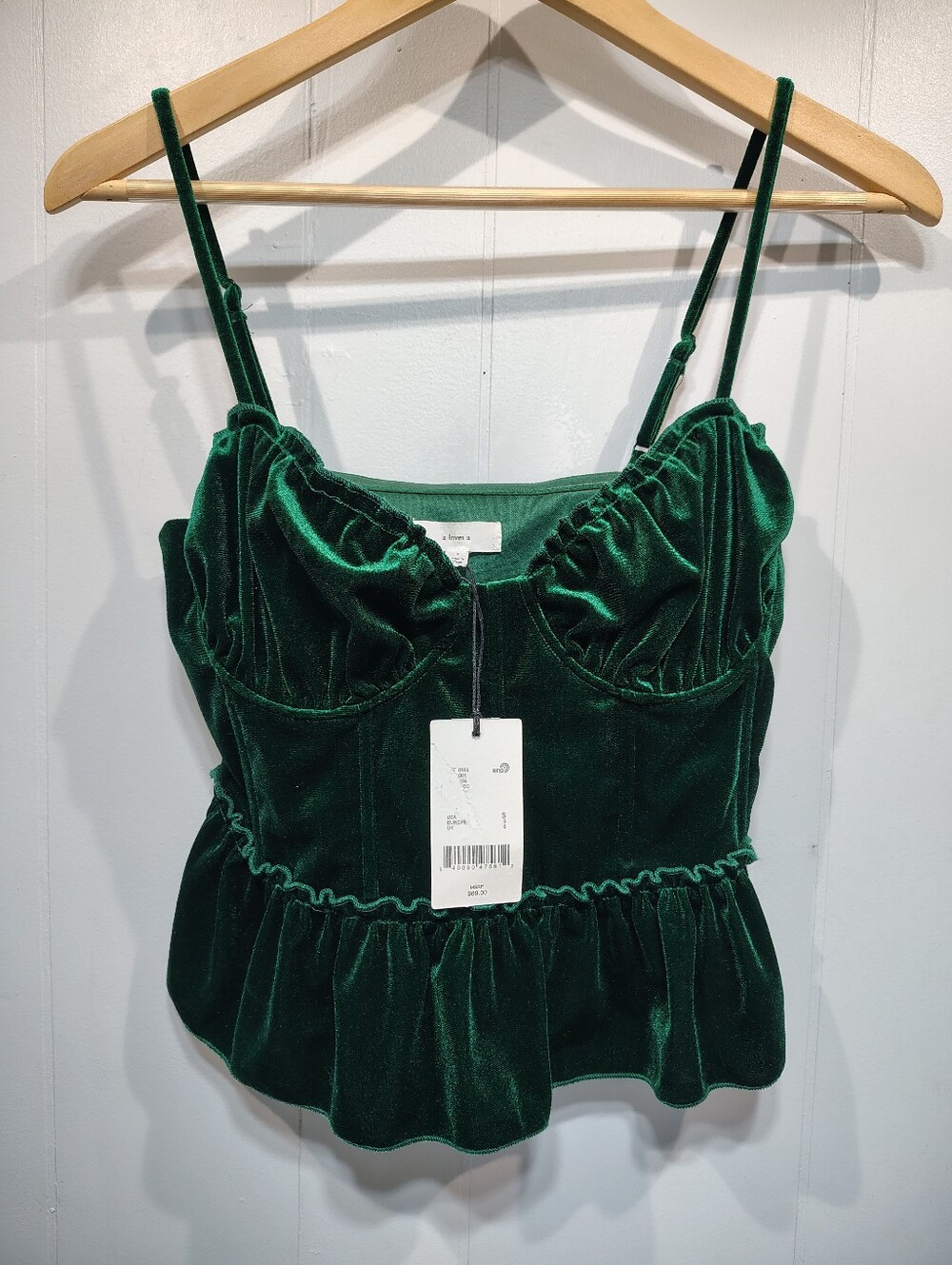 A Loves A Green Velvet Peplum Bustier Corset Top NWT Size S